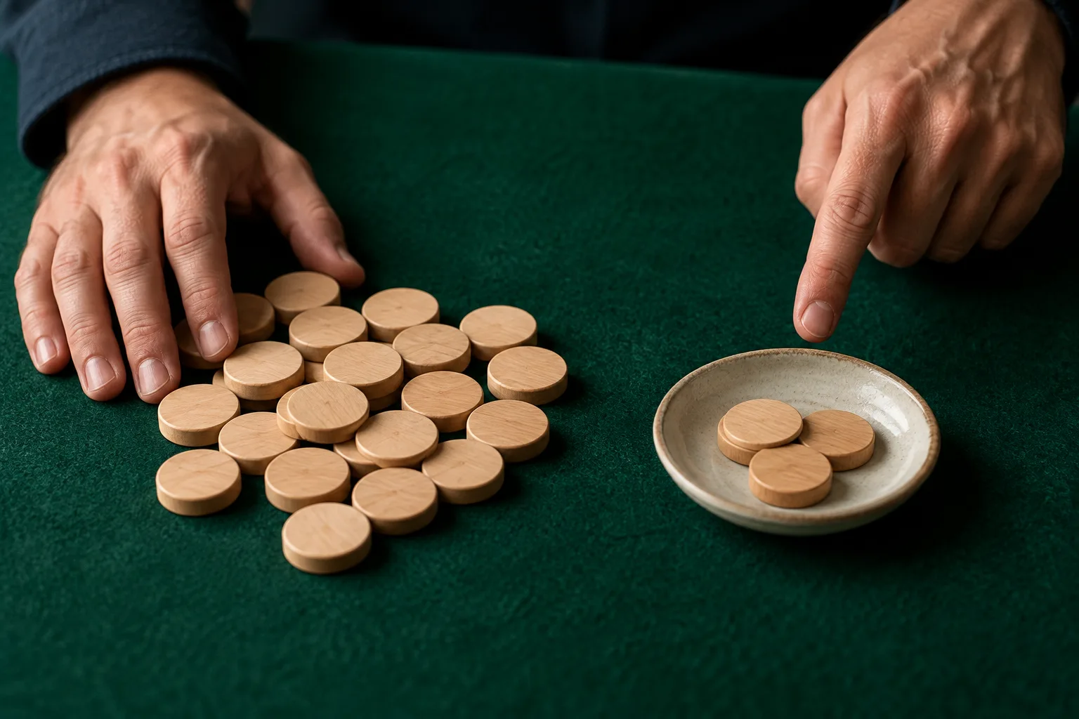 Anonymous hands comparing a full stake arrangement with a visibly smaller returned arrangement, One hand points to the